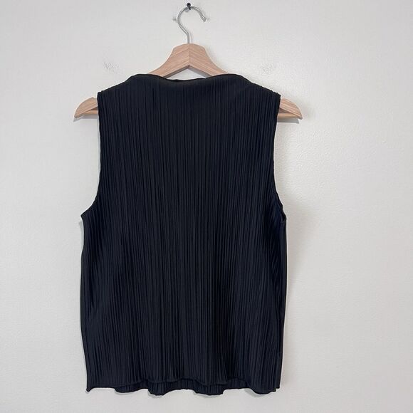 Anine Bing Rondi Black Plisse Tank Top Pleated Size L Sleeveless Pleated Classic - Picture 6 of 8
